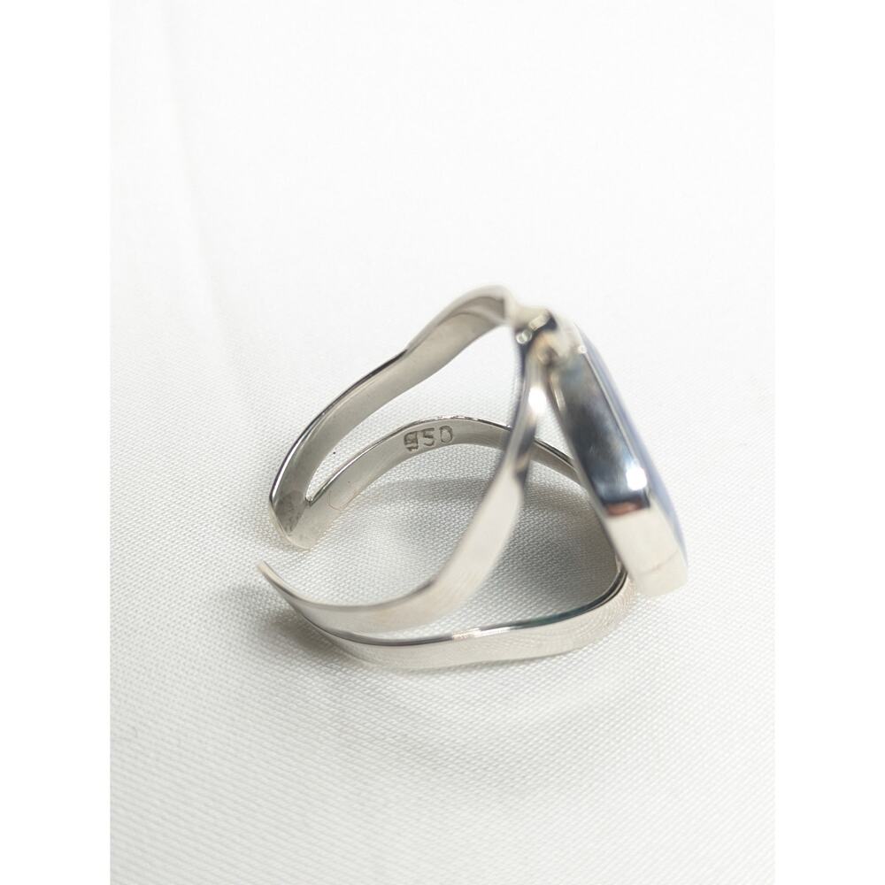 950 Peruvian Solid Silver Flip Ring Blue-Shell Ge… - image 8